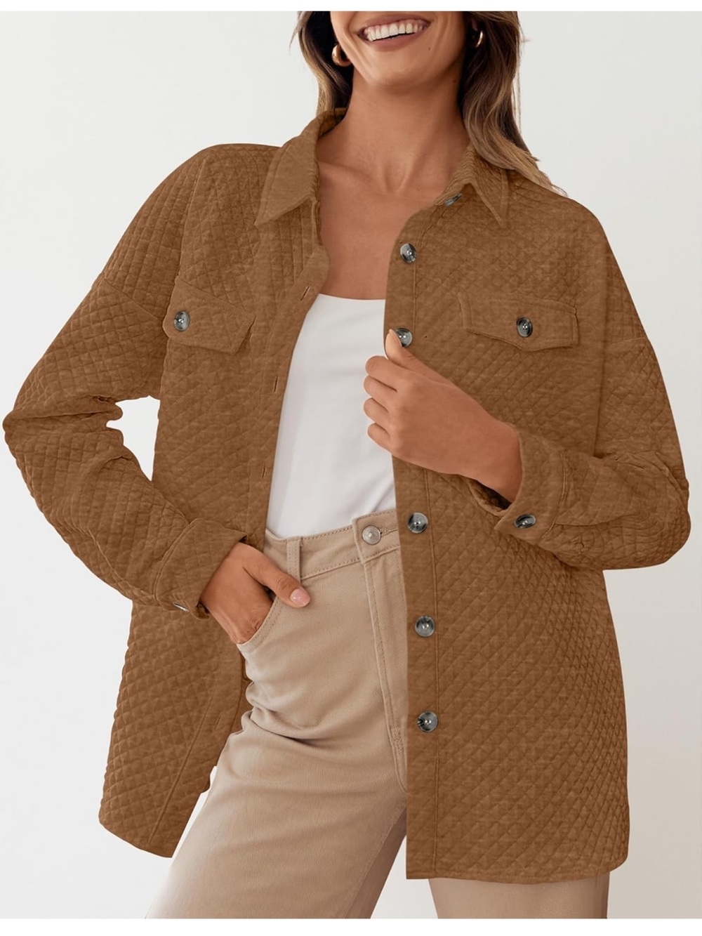 NWT Casual Long Sleeve Button Down Loose Lightweight Shacket Shirt Jacket Coat M - Picture 2 of 6
